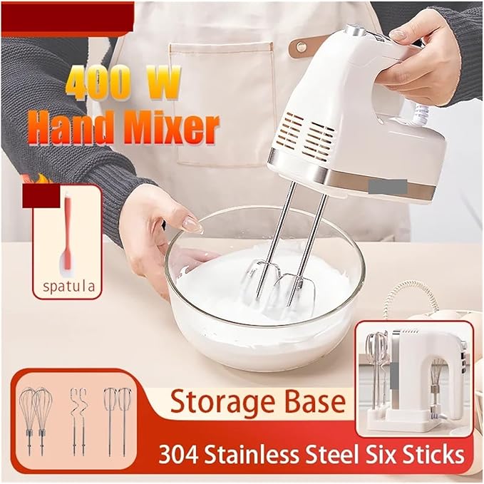 Fit for 400W Electric Kitchen Blender - DC Hand Mixer with Storage Base &amp Electronic Control 304 Stainless Steel Six Rods Set Mixer