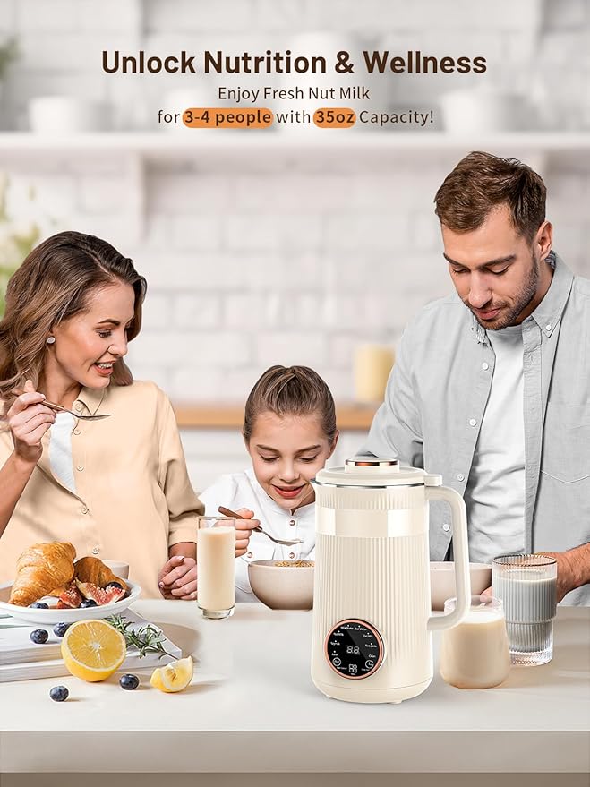 Nut Milk Maker Machine 35oz Homemade Soy Almond Oat Coconut Plant Based and Non Dairy Beverages 8 in 1 Automatic Soybean Machine With 12H Delay Start/Keep Warm/Boil Water
