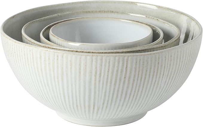 Gibson Elite Sandy Pines 4 Piece Nesting Bowl Set 4” 5.5” 7” &amp 9” Round Stoneware Bowls Reactive Glaze Finish Taupe Mixing Prep &amp Serving Bowls Microwave &amp Dishwasher Safe