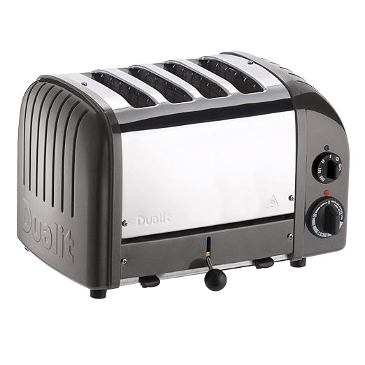 Cadco CTW-4M (120V) Stainless Steel Buffet Toaster 13-1/2 Wide 4 Slot Metallic Grey Aluminum End Panels Commercial Pop-Up Toaster for Restaurant Hotel Food Truck 120V 1745W NSF Certified
