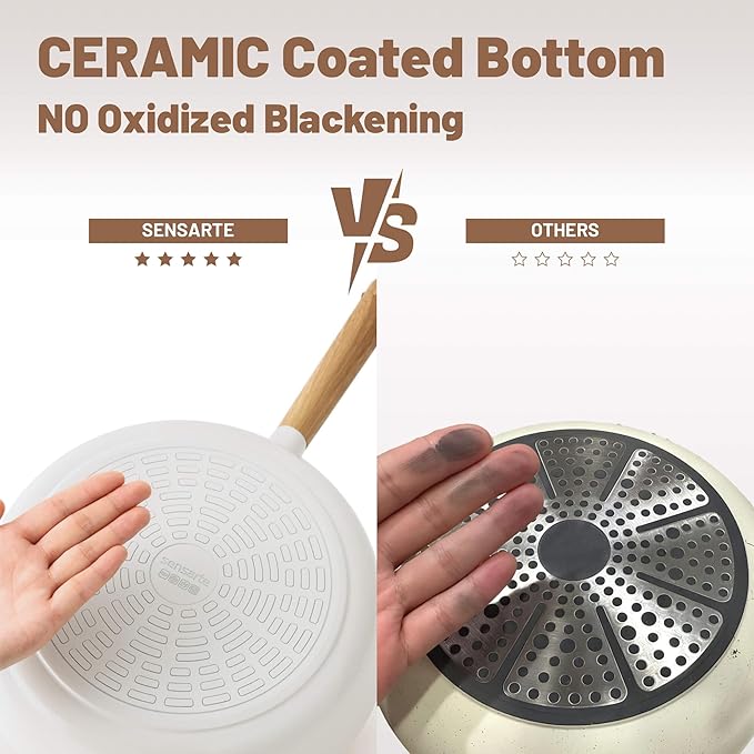 SENSARTE Ceramic Nonstick Cookware Set Non-toxic Healthy Pots and Pans Set Ceramic Coated Kitchen Cooking Set Free of Intentionally Added PFAS/PTFE Dishwasher&ampOven Safe Induction Compatible 15