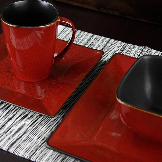 16-Piece Modern Stoneware Dinnerware Set – Bold Color Block Design Premium Tableware for 4