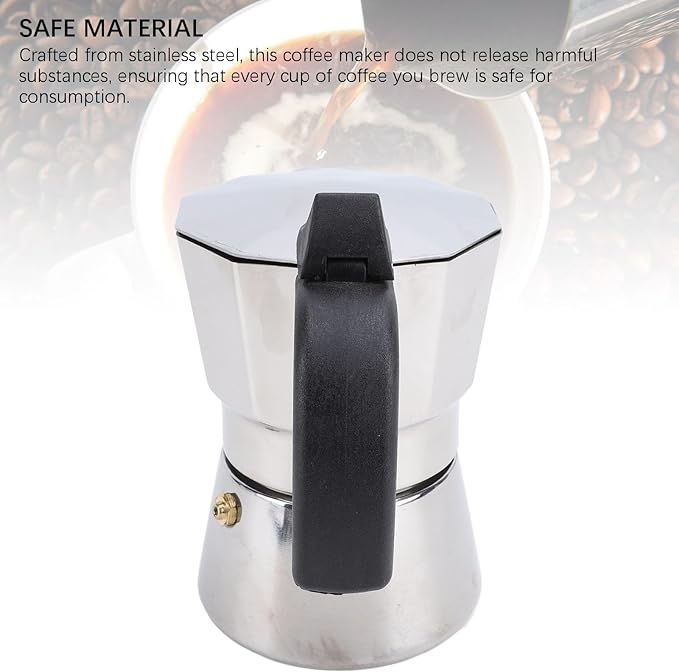 Jonlaki Stovetop Coffee Maker - Premium Stainless Steel Octagonal Design with Even Heat Distribution for Home and Outdoor Use 150ML Silver (150ML)
