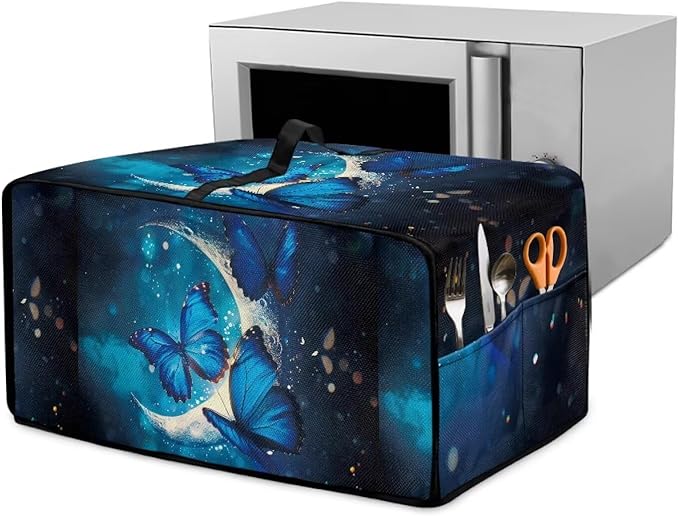 Convection Toaster Oven Cover with Storage Pockets Fits Machines Up to 18.5x14.5x9 Convection Toaster Oven Covers for Family Kitchen Essential Moon Butterfly