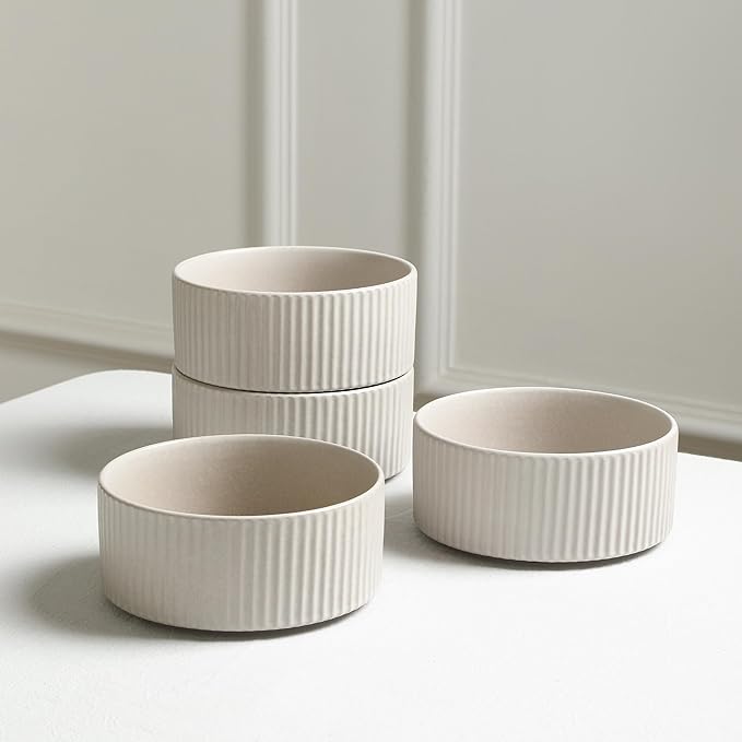 Stone Lain Haven Modern Stoneware 4 Piece Bowls Sets Dish Set for 4 Reactive Glaze Sandy White
