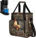 Rooster Embroidery Flowers Coffee Maker Carring Bag Travel Carrying Storage Tote Bag Compatible with Keurig K-Mini or K-Mini Plus Portable Single Serve Coffee Brewer Case with Pockets for K-cup Pods