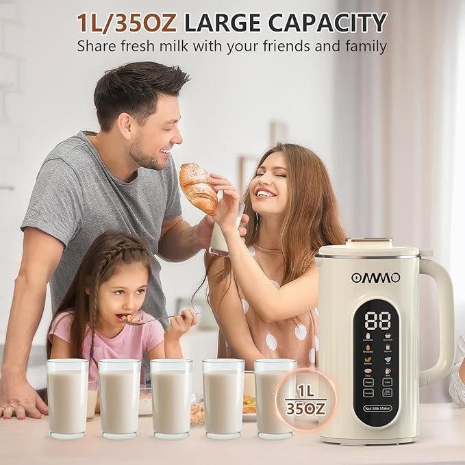 OMMO 10 in 1 Nut Milk Maker Blender 35oz Soy Milk Maker with Large Screen/10 Blades for Hot/Cold Almond Oat Soybean Milk Maker 12 Hours Timer/Self-Cleaning Includes Recipe Book-Accessories