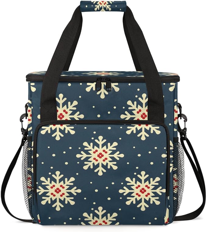 Christmas Snowflakes Coffee Maker Carrying Bag Dreamy Snowflakes Travel Storage Bag Compatible with K-Mini or K-Mini Plus Single Serve Coffee Brewer Carrying Case with Pockets &amp Shoulder Strap