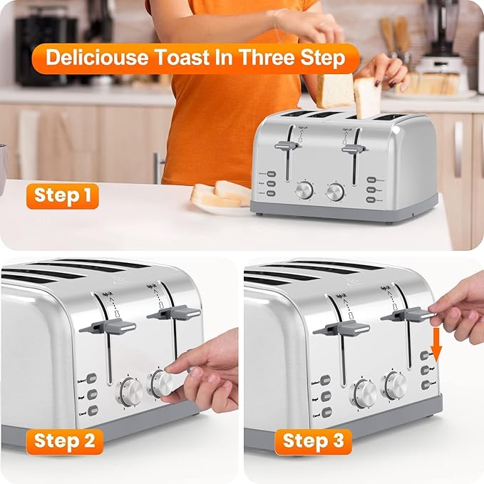 Toaster 4 Slice Retro Stainless SteelBest Prime 4 Slice Toaster Wide Solt with 7 Shade Settings Perfect for Waffles Bagels and More Lainsten T-527