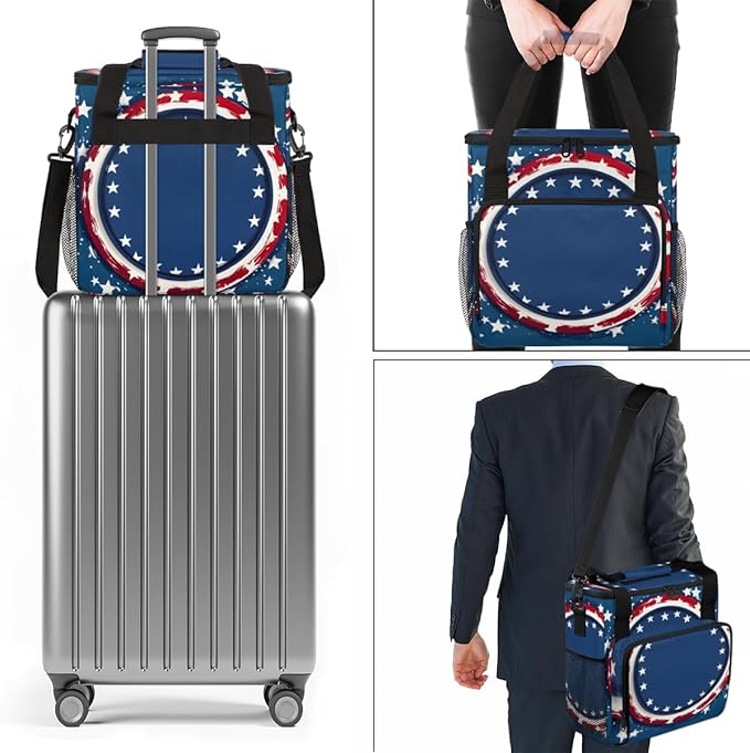 Shining Stars 4th of July Coffee Maker Carrying Bag Travel Storage Bag Compatible with K-Mini or K-Mini Plus Single Serve Coffee Brewer Carrying Case with Multiple Pockets &amp Shoulder Strap