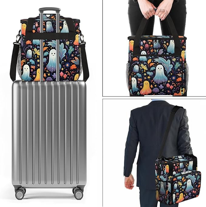 Halloween Ghosts Coffee Maker Carrying Bag Portable Travel Storage Tote Bag Compatible with K-Mini or K-Mini Plus Single Serve Coffee Brewer Carrying Case with Multiple Pockets &amp Shoulder Strap
