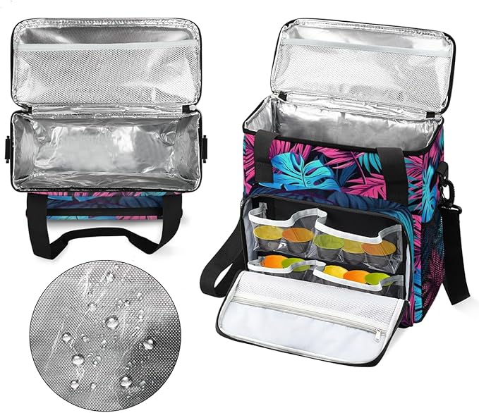 Blue Tropical Leaf Coffee Maker Carrying Bag Portable Travel Storage Tote Bag Compatible with K-Mini or K-Mini Plus Single Serve Coffee Brewer Carrying Case with Multiple Pockets &amp Shoulder Stra