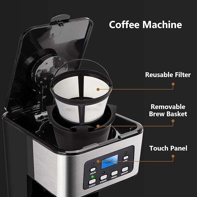 Coffee Maker Coffee Makers with Timer Djustable Keep Warm Plate Water Window for Maximum Flavor Kitchen Essentials