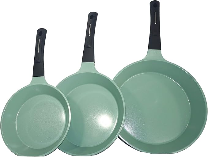 EUROCOOK JADE powder COATED Non-Stick frying PAN SET made of aluminum non-stick coating ceramic 3 piece SET PFOA Free HEALTHY FAST FAT FREE cooking NEWARE