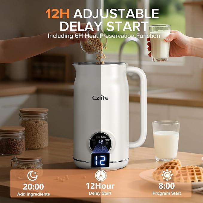 10 in 1 Nut Milk Maker Blender 20oz (600ml) Homemade Nut Milk Maker Machine Almond Soy Oat Juice Milkshake Smoothies Baby Food Plant Based Milks with Delay Start Keep Warm Selfclean