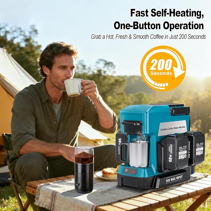 Taingwei Cordless Coffee Maker for Makita 18V Battery Portable Drip Coffee Maker with Electric Coffee Grinder for RV Camping Travel Car Hiking (Battery Not Included)