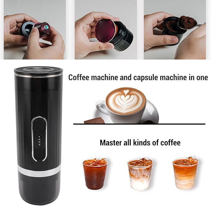 Fabater Portable Coffee Machine Mini Rechargeable Electric Coffee Maker for Travel Camping Office Compatible with Capsule and Ground Travel Maker for Camping Hiking