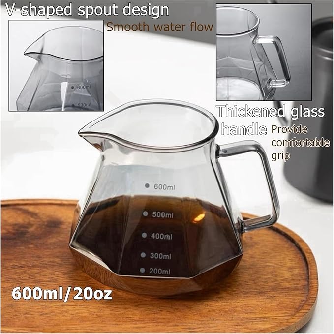 Fit forPour Over Coffee Maker with Walnut Handle &amp Glass Lid - 13.5/20 OZ Glass Coffee Pot for Home Café Restaurant and Camping(600ml)