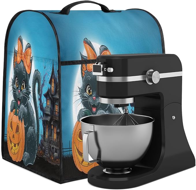 cfpolar Kitchen Aid Mixer Cover Compatible with 6-8 Quarts Halloween Black Cat Pumpkin Stand Mixer Cover Kitchen Aid Mixers Accessories Appliance Organizer Bag Dust Covers with Zipper Pocket