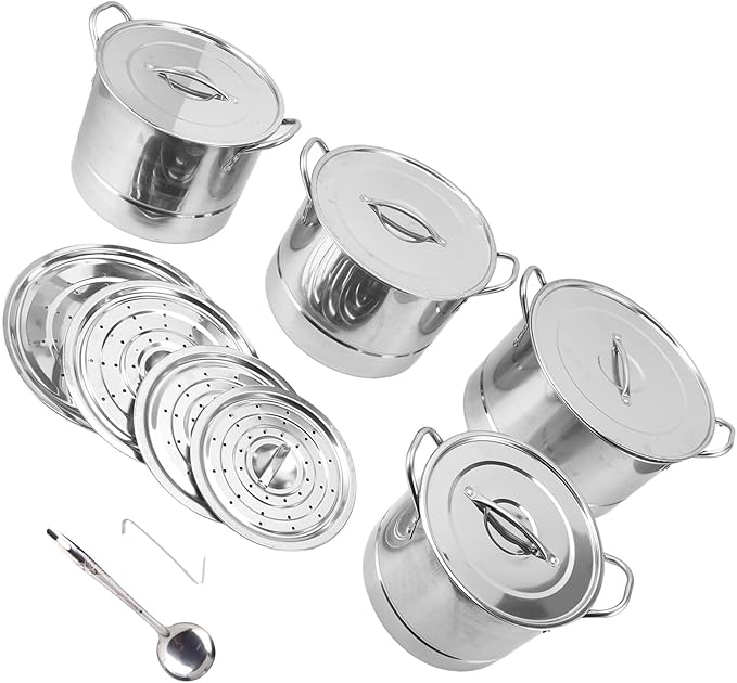 4PCS Stainless Steel Soup Pot Set with 8 Lids Multipurpose Kitchen Cookware for Cooking Steaming Stir Frying