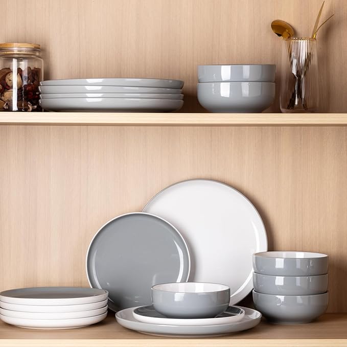 GBHOME 12 Pieces Ceramic Dinnerware Set Modern White Dish Set for 4Scratch Resistant Smooth Plates and Bowls SetsOven SafeMicrowave &amp Dishwasher