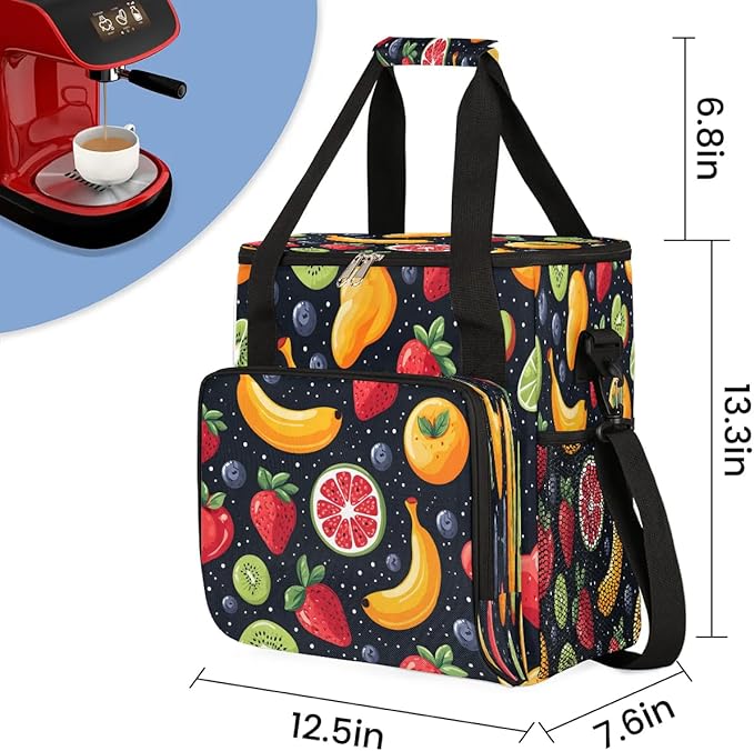 Strawberry Banana Blueberry Coffee Maker Carrying Bag Compatible with K-Mini or K-Mini Plus Portable Single Cup Coffee Maker Case with Pockets for K Cup Pods
