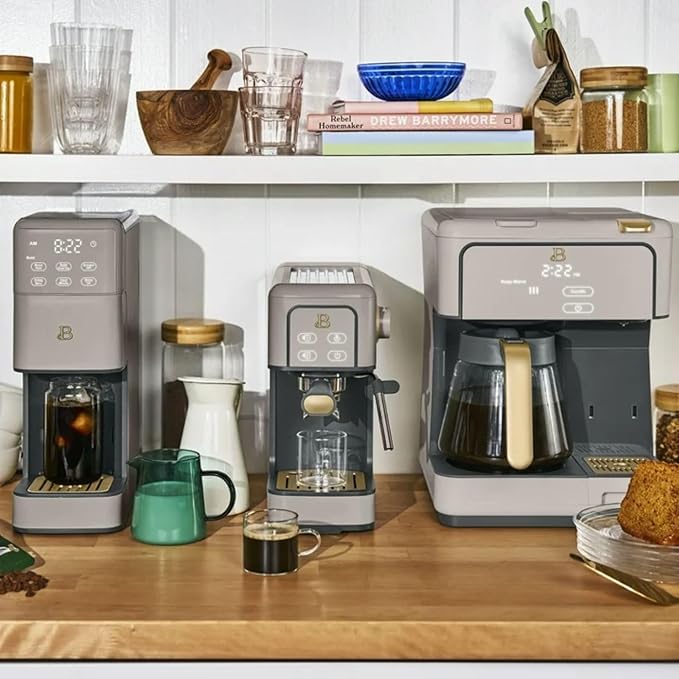 Dual Function Coffee Maker with 12 Cup Drip Brewing and Single Cup Option Programmable Control Panel (Porcini Taupe)