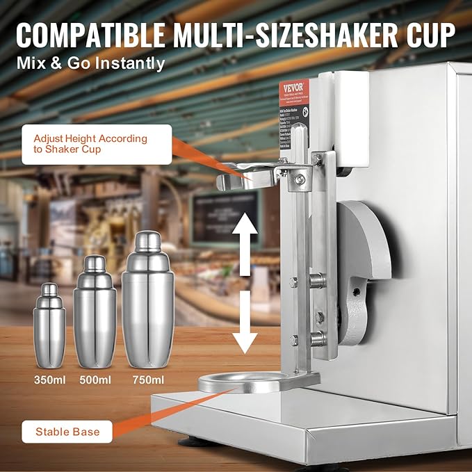 VEVOR Milk Tea Shaker Electric Milk Tea Maker Machine 0-180s Adjustable Milk Tea Shake Mixer Machine with 750ML Stainless Steels Cup for Bubble Tea Boba Tea Juice Coffee Milk Wine
