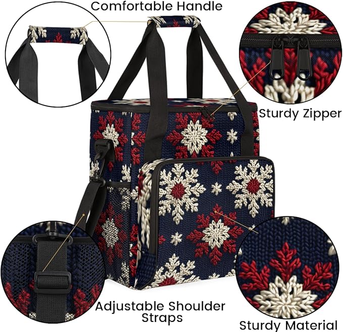 Retro Snowflakes Christmas Coffee Maker Carrying Bag Travel Storage Bag Compatible with K-Mini or K-Mini Plus Single Serve Coffee Brewer Carrying Case with Multiple Pockets &amp Shoulder Strap