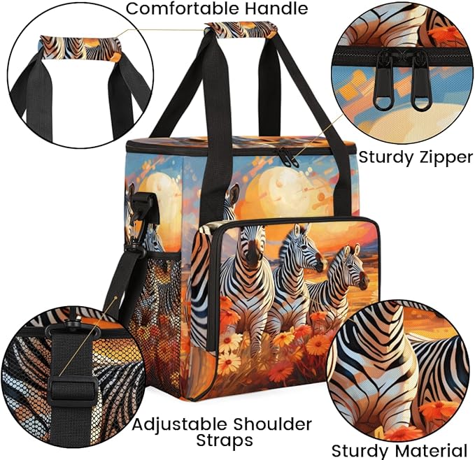 Sunset Zebra Coffee Maker Carrying Bag Chrysanthemum Travel Storage Bag Compatible with K-Mini or K-Mini Plus Single Serve Coffee Brewer Carrying Case with Multiple Pockets &amp Shoulder Strap