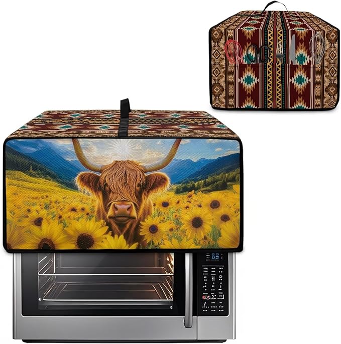 Highland Cattle Sunflower Print Toaster Oven Dust Cover for Kitchen Counter Aztec Print Heavy Duty Heat-resistant Air Fryer Oven Protective Cover (Large-18.5×22.5×12.99 inches)