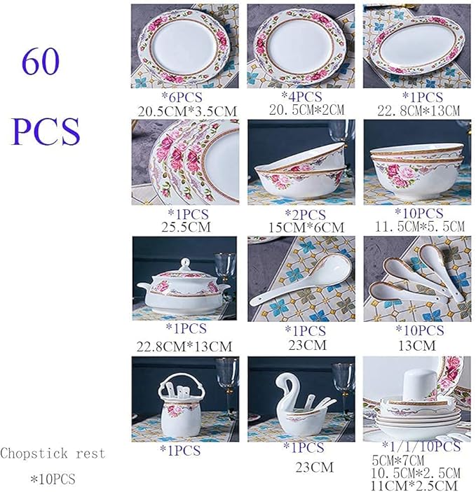 Flower Bone China Tableware Set Porcelain Dishes/Plate/Bowl Dinnerware SetCeramic Dinner SetsFine Dinnerware SetsDishwasher &amp Microwave SafeMulticolorB56P