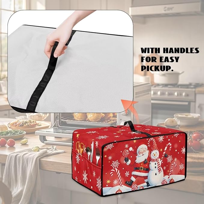 Doojoayie Chrsitmas Toaster Oven Cover Santa &amp Snowman Print 6 Slice Bread Machine Dust Protector Universal Fit Dust-proof &amp Stain Resistant Covers for Kitchen Appliance