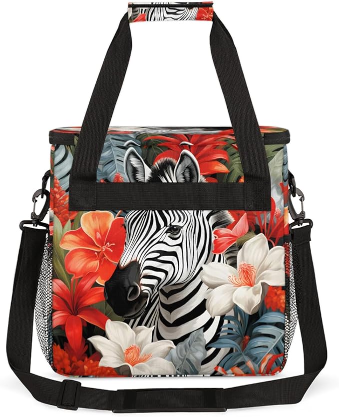 Zebra Flowers Coffee Maker Carrying Bag Portable Travel Storage Tote Bag Compatible with K-Mini or K-Mini Plus Single Serve Coffee Brewer Carrying Case with Multiple Pockets &amp Shoulder Strap