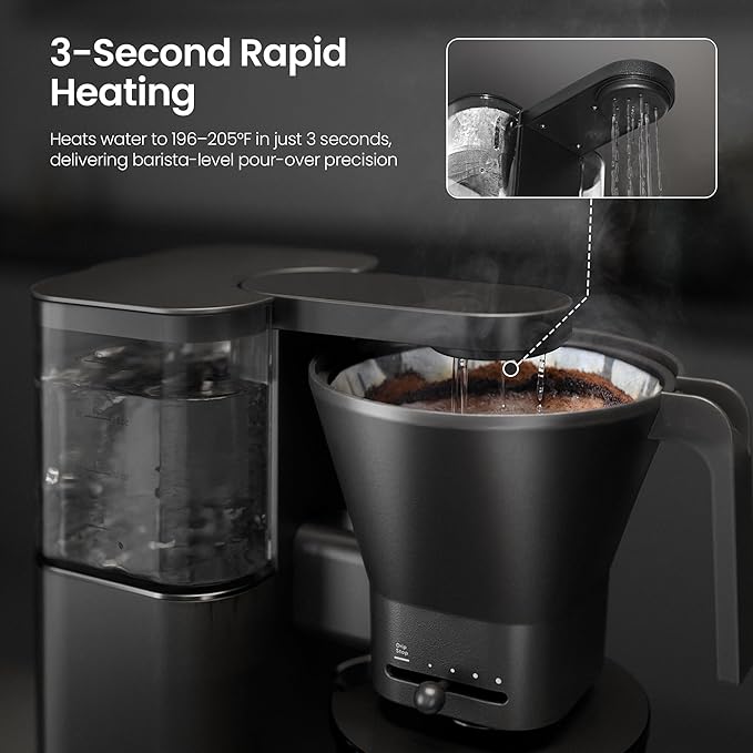 Kismile SCA-Certified 8 Cup Drip Coffee Maker Pour Over Coffee Machine with 3s Instant Heat 197–205℉ Adjustable Flow Control Removable Water Tank Deep Cold Brew &amp 40 Min Keep Warm (Black)