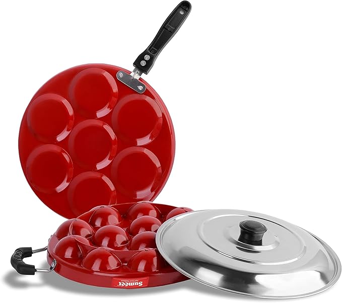 Sumeet 2.6mm Thick Non-Stick Currant Cookware set (Multi snack maker – 26.5cm Dia + Grill Appam Patra With Lid – 23cm Dia)