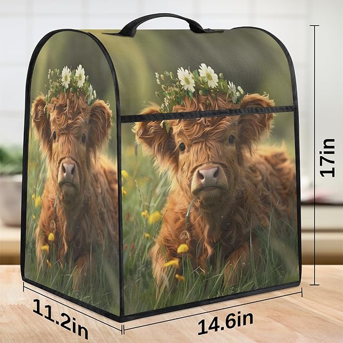 cfpolar Kitchen Aid Mixer Cover Compatible with 6-8 Quarts Animal Highland Cattle Flower Stand Mixer Cover Kitchen Aid Mixers Accessories Appliance Organizer Bag Dust Covers with Zipper Pocket