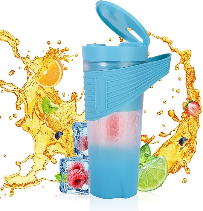 Portable Blender Personal Blender for Shakes and Smoothies with 460ml capacity Fast Charging Mini Mixer Bottle Food and Juice for Gym Travel Kitchen (Blue)