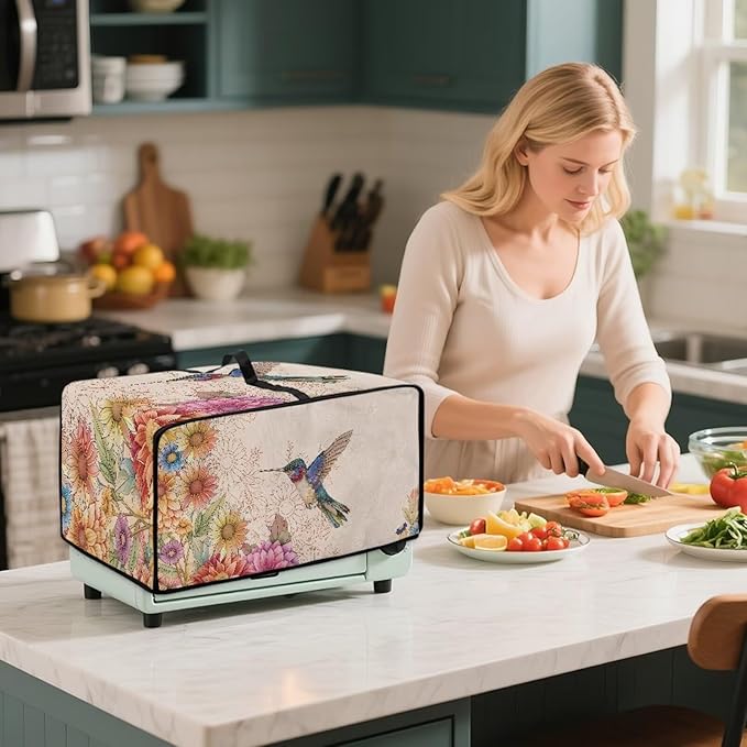 Convection Toaster Oven Cover with Storage Side Pockets Fits Most Kichen Countertop Applances Dustproof Toaster Oven Covers for Family Kitchen Essential Hummingbird Floral
