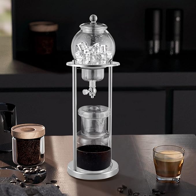 600ml Brew Dripper Coffee Maker – Stainless Steel &amp Borosilicate Glass Ice Drip Coffee Maker 4H Quick Extraction for 6-8 People (Coffee/Tea Compatible) (Silver)