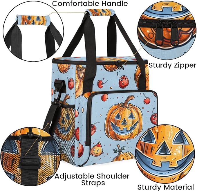Gothic Pumpkin Coffee Maker Carrying Bag Glitter Pumpkin Travel Storage Bag Compatible with K-Mini or K-Mini Plus Single Serve Coffee Brewer Carrying Case with Multiple Pockets &amp Shoulder Strap