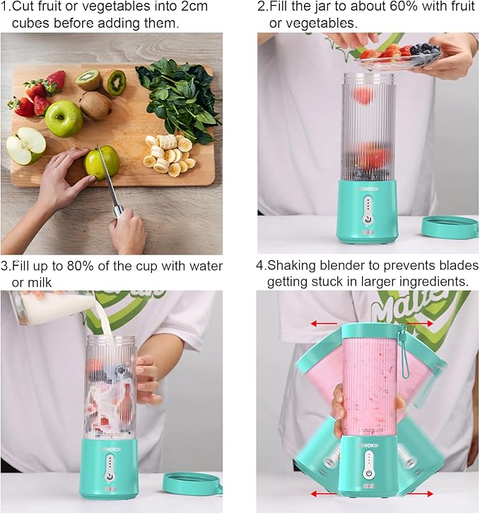 DENOKIN Portable Blender 16oz Vessel Cordless Personal Size Small Blender for Shakes and Smoothies with 6 Blade for Kitchen Home Travel