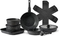 VEVOR 17 Piece Pots and Pans Set Granite Nonstick Detachable Handle Cookware Space Saving Induction Cookwares Kitchen RV Cooking Sets with Frying Sauce Saute Tempered Glass Lid Oven Safe Black