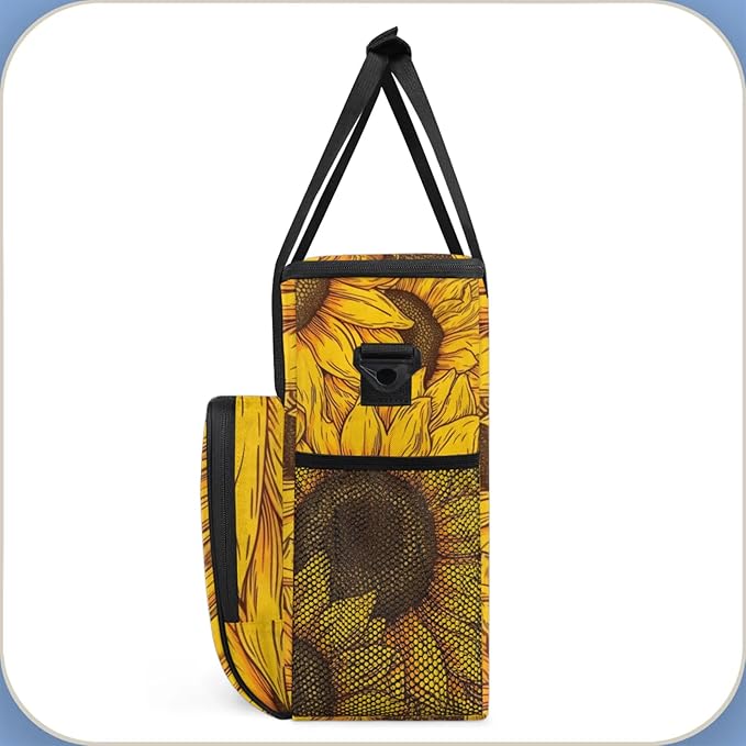 Floral Sunflowers Coffee Maker Travel Bag for Keurig K-Mini/K-Mini Plus Insulated Waterproof Tote with Pockets for K-Cup Portable Single-Serve Brewer Case