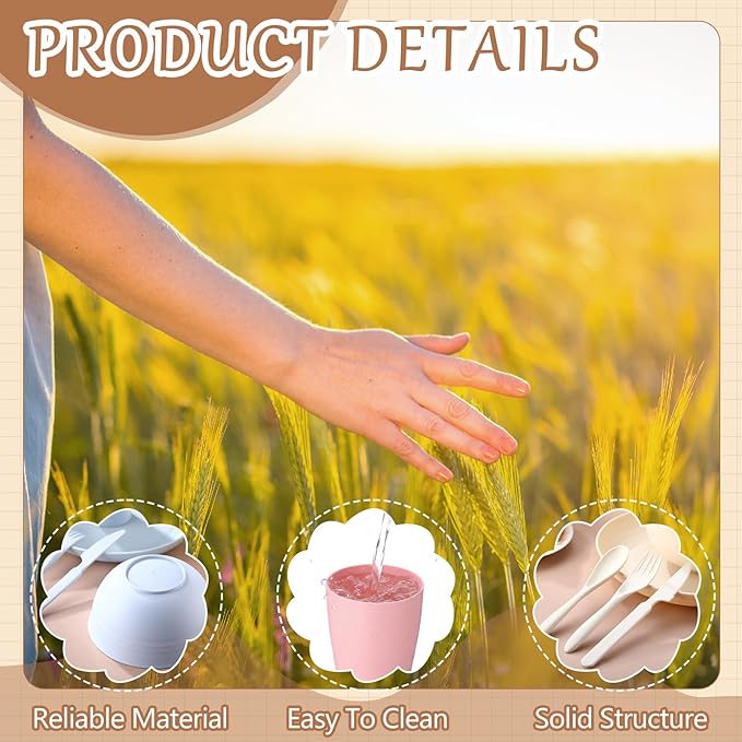 Zhehao 72 Pcs Wheat Straw Dinnerware Sets for 12 Dishwasher Microwave Safe Unbreakable Reusable Kitchen Cups Plates Bowls Cultery Sets for Patio Outdoors Rv Camping Dishes