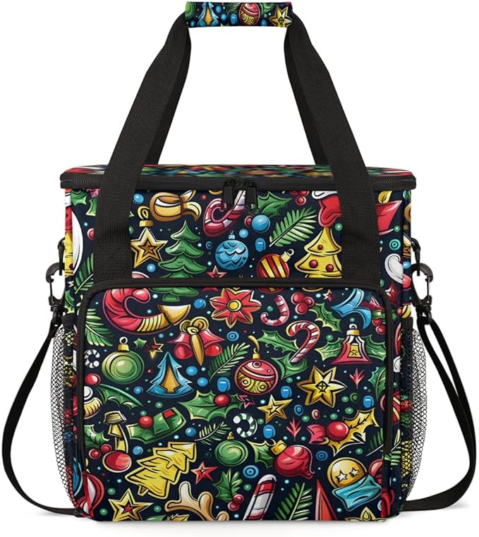Christmas Bell Stars Coffee Maker Carrying Bag Portable Travel Storage Tote Bag Compatible with K-Mini or K-Mini Plus Single Serve Coffee Brewer Carrying Case with Multiple Pockets &amp Shoulder St