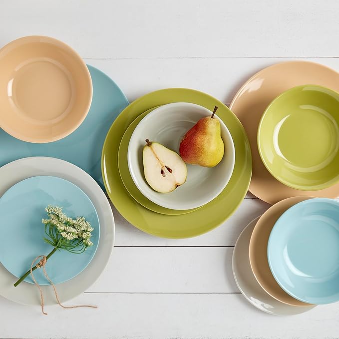 Tabletops Gallery 12 Piece Blue Green Coral Melamine Dinnerware Set Plates Bowls for Indoor Outdoor Use Service for 4 Enchanted