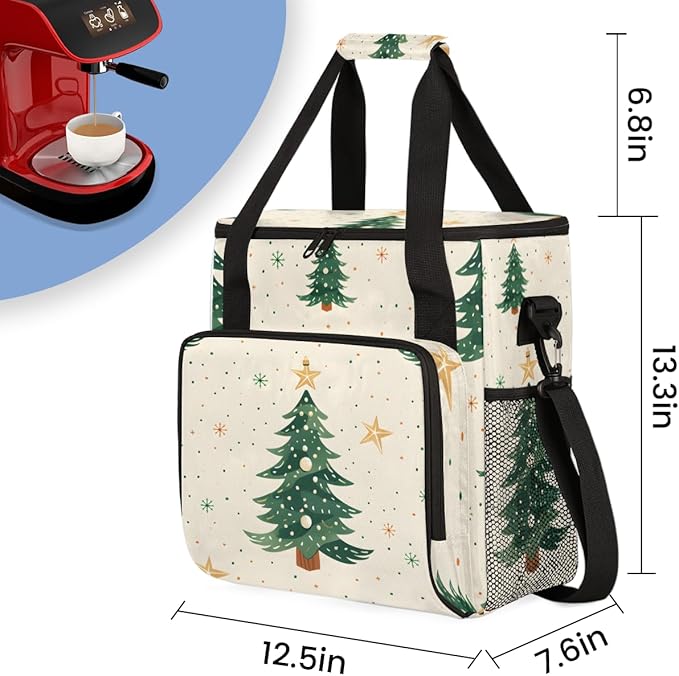 Christmas Festivals Coffee Maker Carrying Bag Abstract Tree Travel Storage Bag Compatible with K-Mini or K-Mini Plus Single Serve Coffee Brewer Carrying Case with Multiple Pockets &amp Shoulder Str