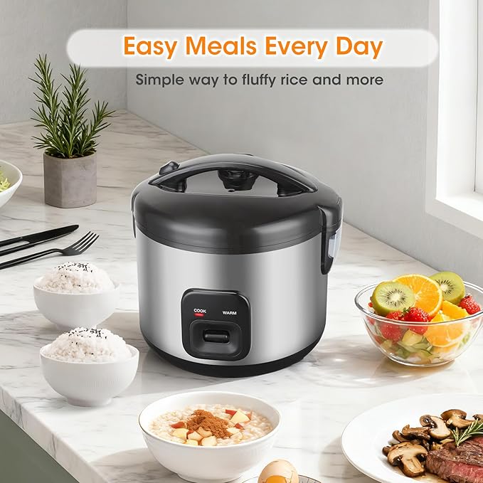 Rice Cooker &amp Steamer Simple 6 Cup(Uncooked)/12 Cup (Cooked)With Steaming BasketCompact Electric Rice Cooker Non-Stick Inner Pot For SoupsStewsGrains&ampOatmealOne Touch &amp Keep Warm Funct