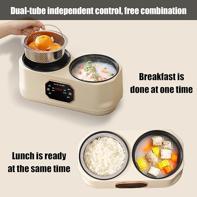 3.4L Double Spelling Rice Cooker Electric Multi-functional Double-liner Hotpot Pot Double Slow Cooker with 1 Steamer
